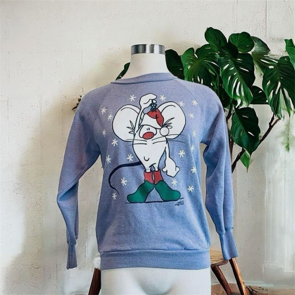 Vintage 1995 90s Purple Holiday Mouse Christmas Pullover Sweatshirt XS